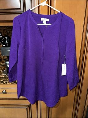 Brand New with Tags Liz Claiborne Purple Floral-Texture Split-Neck Tunic
